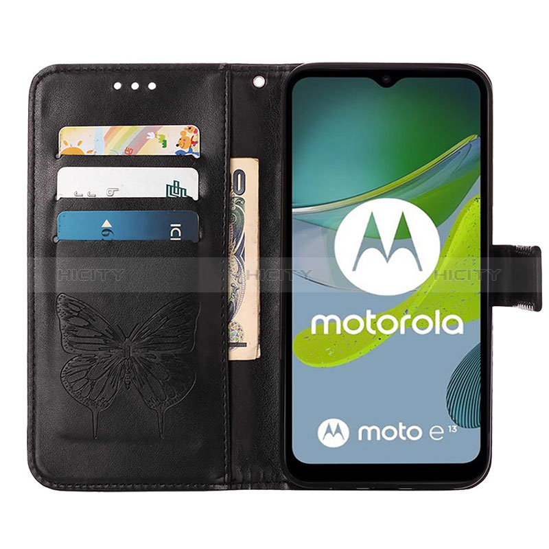 Handytasche Stand Schutzhülle Flip Leder Hülle Schmetterling YB1 für Motorola Moto E13