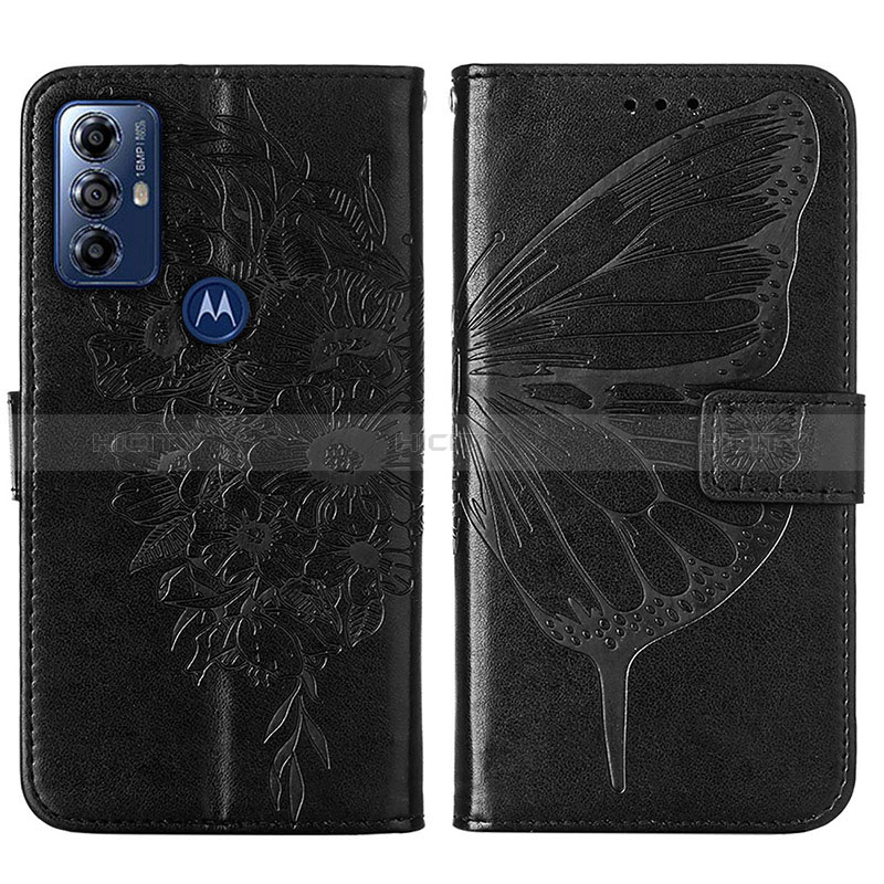 Handytasche Stand Schutzhülle Flip Leder Hülle Schmetterling YB1 für Motorola Moto G Play (2023) Schwarz