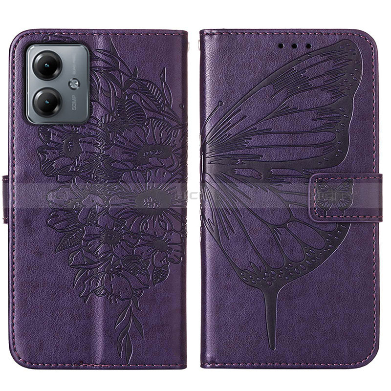 Handytasche Stand Schutzhülle Flip Leder Hülle Schmetterling YB1 für Motorola Moto G14 Violett