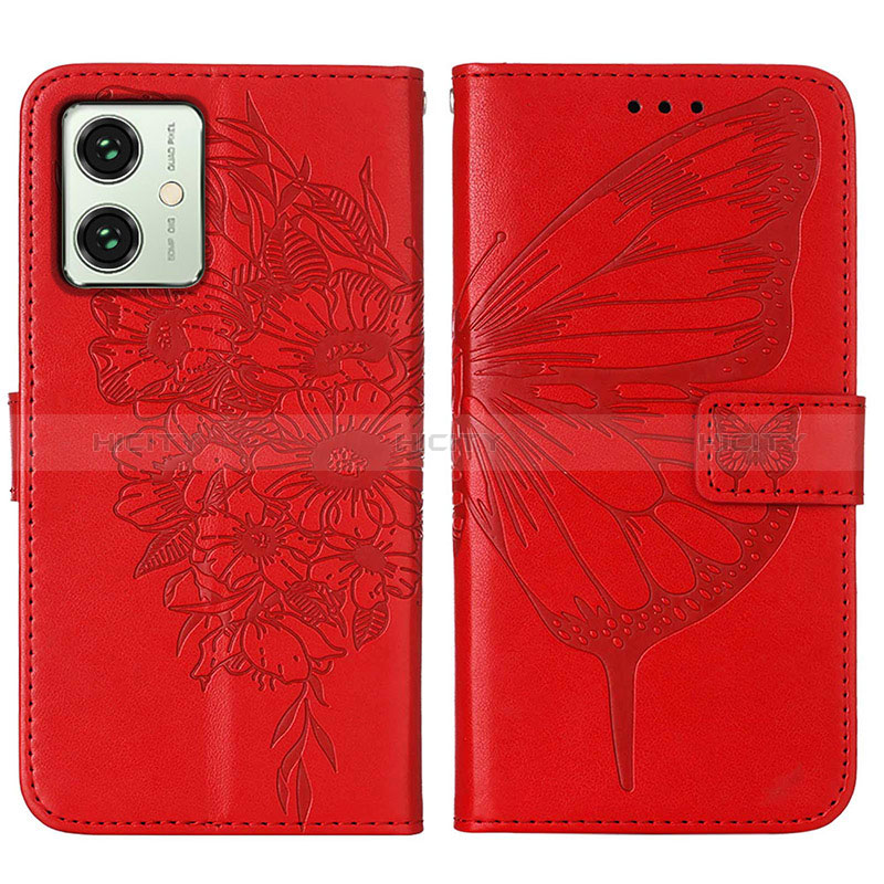 Handytasche Stand Schutzhülle Flip Leder Hülle Schmetterling YB1 für Motorola Moto G54 5G Rot