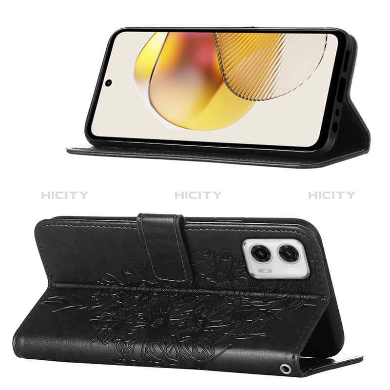 Handytasche Stand Schutzhülle Flip Leder Hülle Schmetterling YB1 für Motorola Moto G73 5G groß