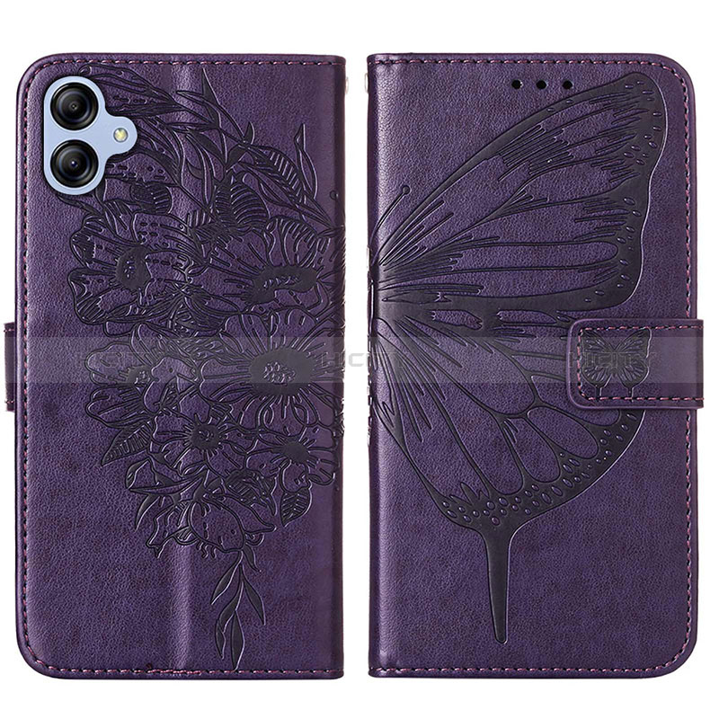 Handytasche Stand Schutzhülle Flip Leder Hülle Schmetterling YB1 für Samsung Galaxy A04E Violett