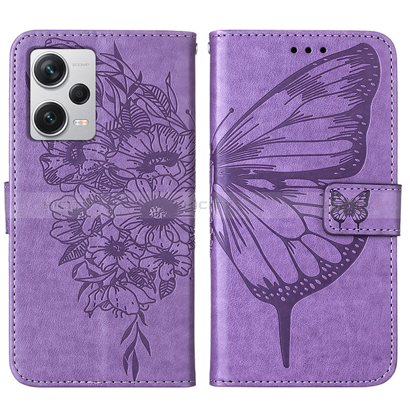 Handytasche Stand Schutzhülle Flip Leder Hülle Schmetterling YB1 für Xiaomi Redmi Note 12 Explorer Helles Lila