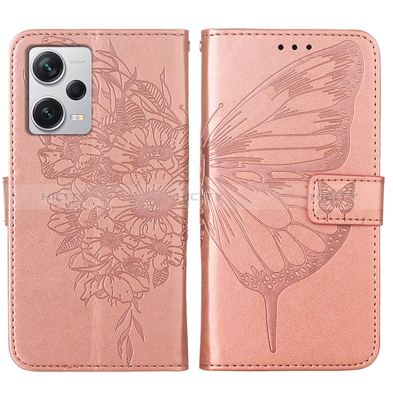 Handytasche Stand Schutzhülle Flip Leder Hülle Schmetterling YB1 für Xiaomi Redmi Note 12 Explorer Rosegold Plus