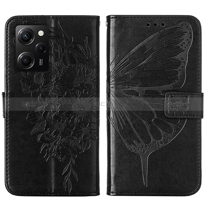Handytasche Stand Schutzhülle Flip Leder Hülle Schmetterling YB1 für Xiaomi Redmi Note 12 Pro Speed 5G Schwarz Plus