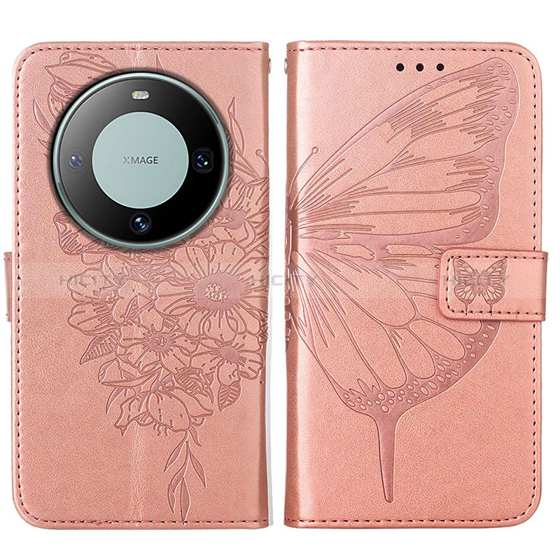 Handytasche Stand Schutzhülle Flip Leder Hülle Schmetterling YB2 für Huawei Mate 60 Pro Rosegold Plus