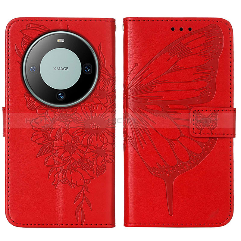 Handytasche Stand Schutzhülle Flip Leder Hülle Schmetterling YB2 für Huawei Mate 60 Pro Rot