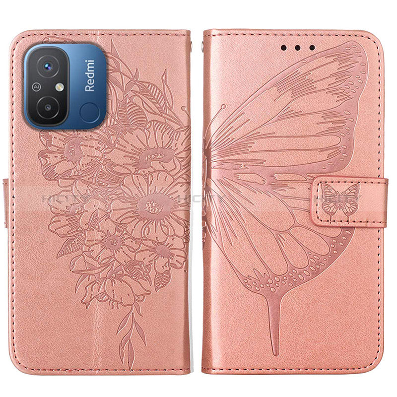 Handytasche Stand Schutzhülle Flip Leder Hülle Schmetterling YB2 für Xiaomi Redmi 12C 4G Rosegold Plus