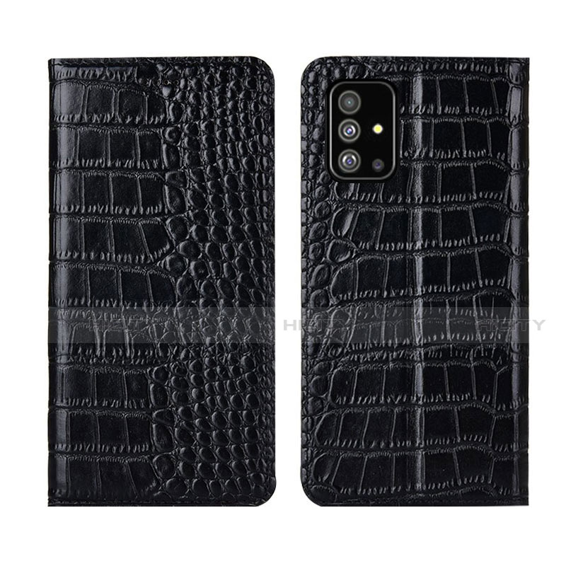 Handytasche Stand Schutzhülle Flip Leder Hülle T01 für Samsung Galaxy A51 5G Schwarz