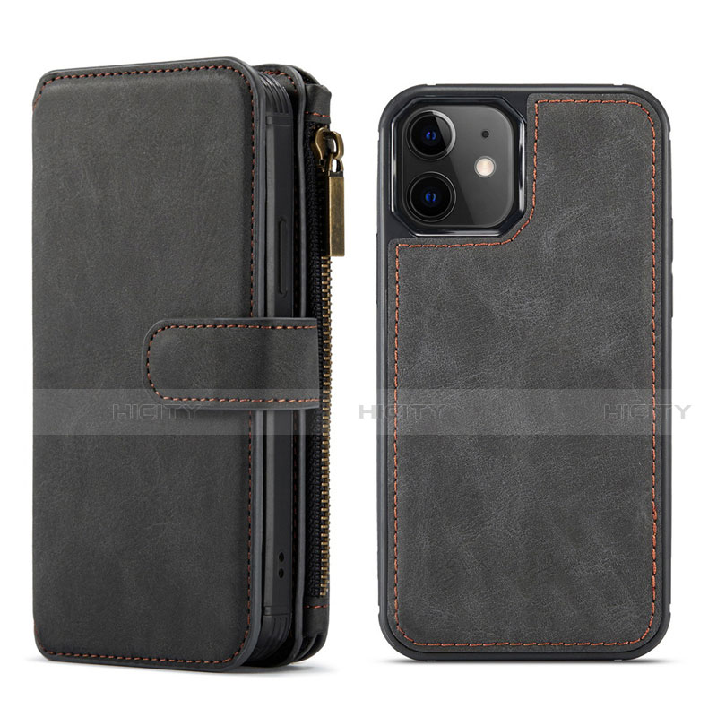 Handytasche Stand Schutzhülle Flip Leder Hülle T02 für Apple iPhone 12 Schwarz