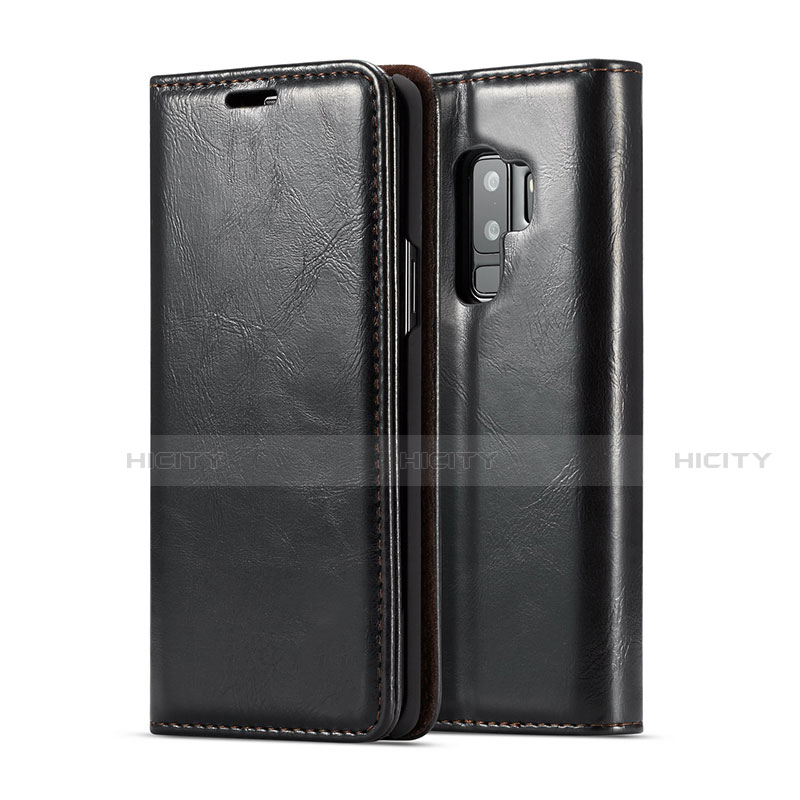 Handytasche Stand Schutzhülle Flip Leder Hülle T02 für Samsung Galaxy S9 Plus Schwarz