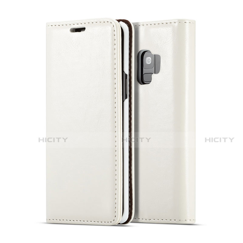 Handytasche Stand Schutzhülle Flip Leder Hülle T02 für Samsung Galaxy S9 Weiß