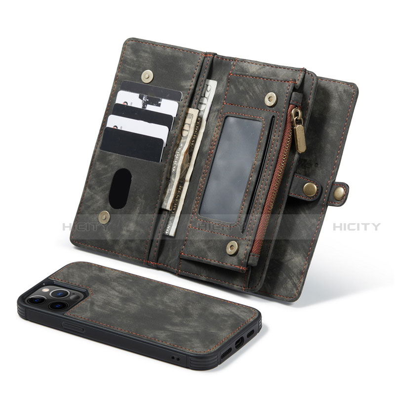 Handytasche Stand Schutzhülle Flip Leder Hülle T03 für Apple iPhone 12 Pro Schwarz Plus