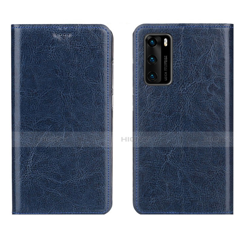 Handytasche Stand Schutzhülle Flip Leder Hülle T03 für Huawei P40 Blau