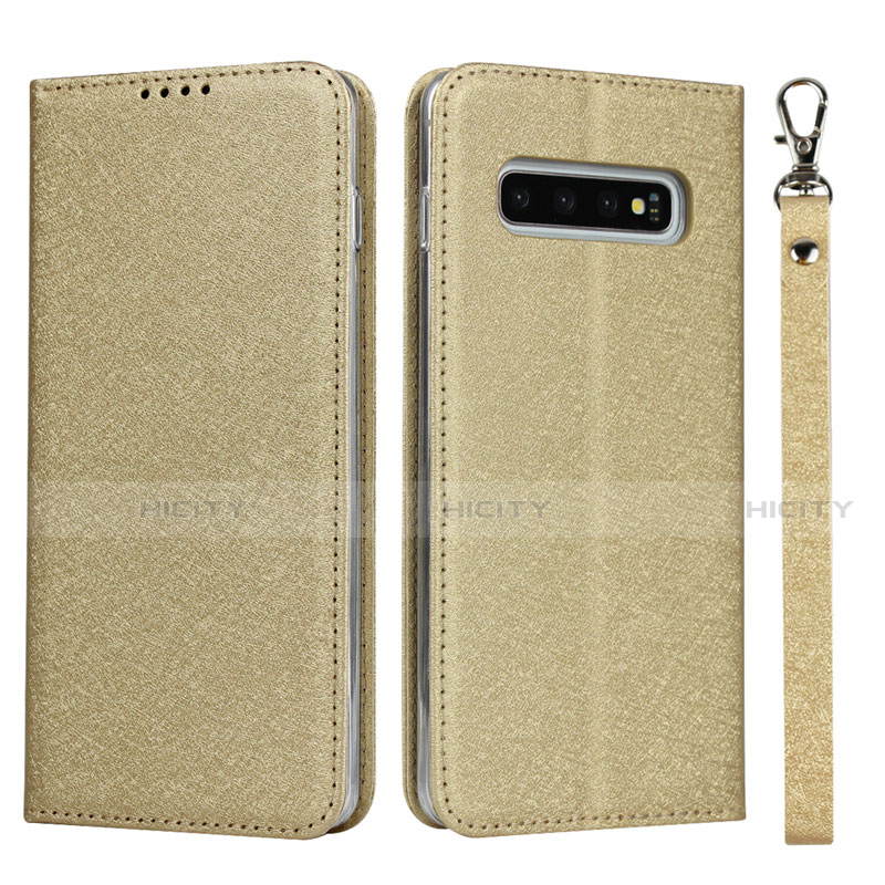 Handytasche Stand Schutzhülle Flip Leder Hülle T03 für Samsung Galaxy S10 5G Gold