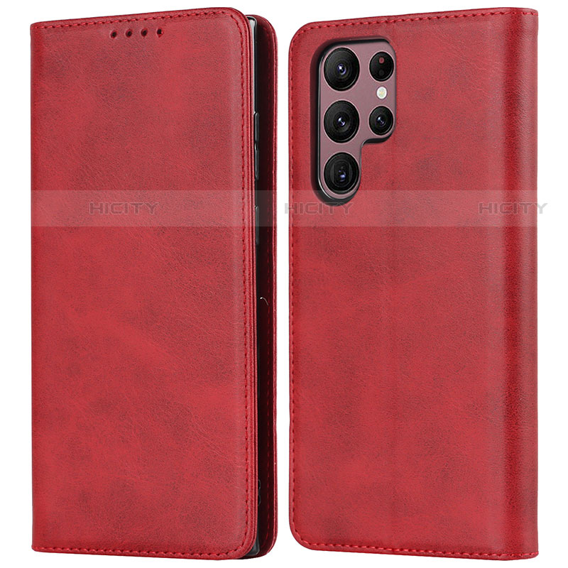 Handytasche Stand Schutzhülle Flip Leder Hülle T04D für Samsung Galaxy S22 Ultra 5G Rot