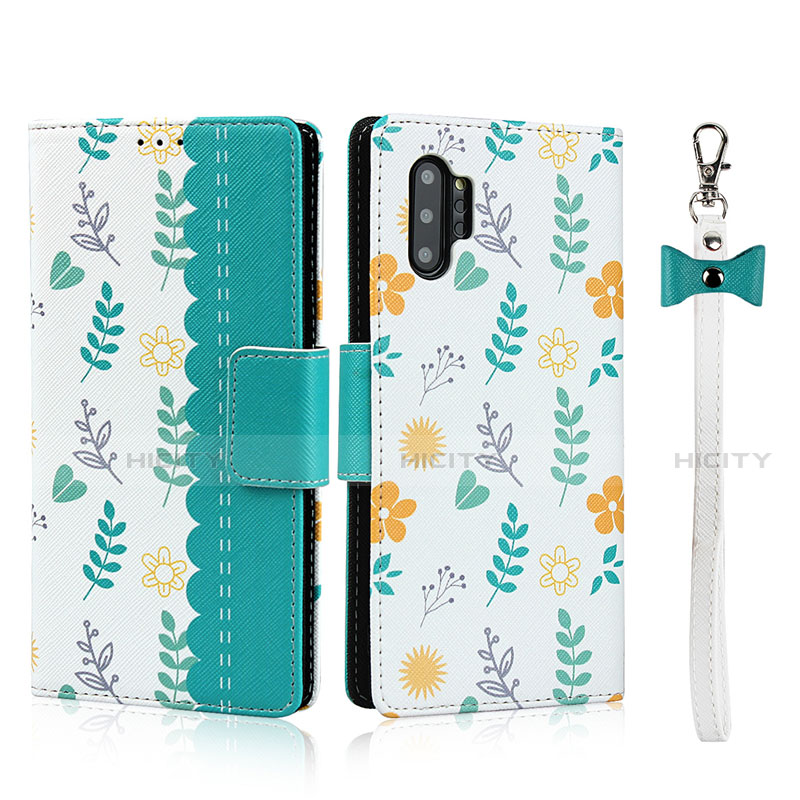 Handytasche Stand Schutzhülle Flip Leder Hülle T05 für Samsung Galaxy Note 10 Plus Cyan