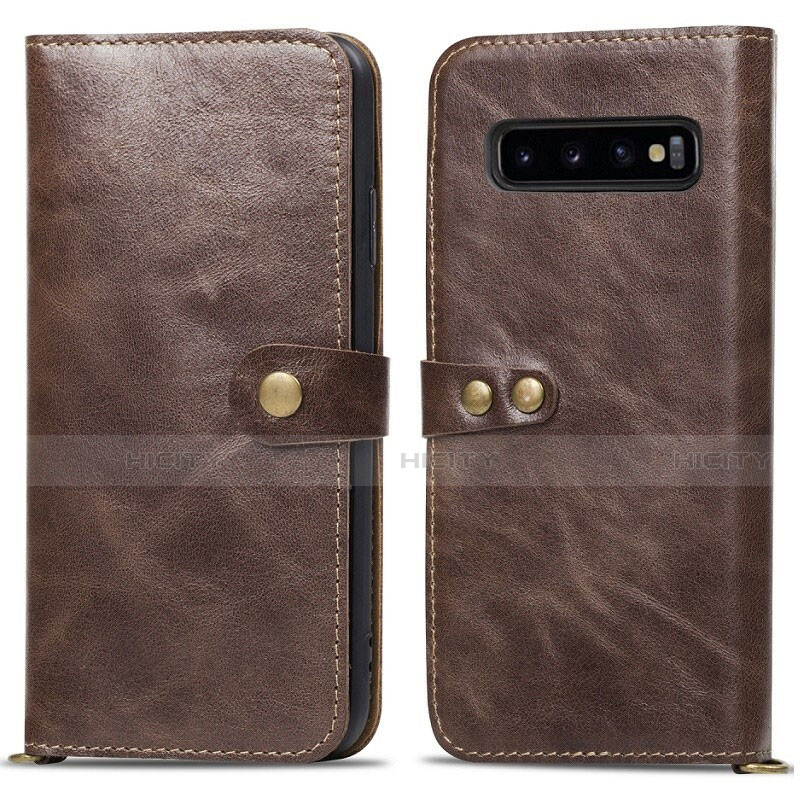 Handytasche Stand Schutzhülle Flip Leder Hülle T05 für Samsung Galaxy S10 Plus Braun