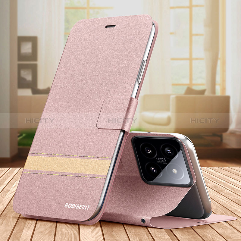 Handytasche Stand Schutzhülle Flip Leder Hülle TB1 für Xiaomi Mi 14 5G Rosegold Plus