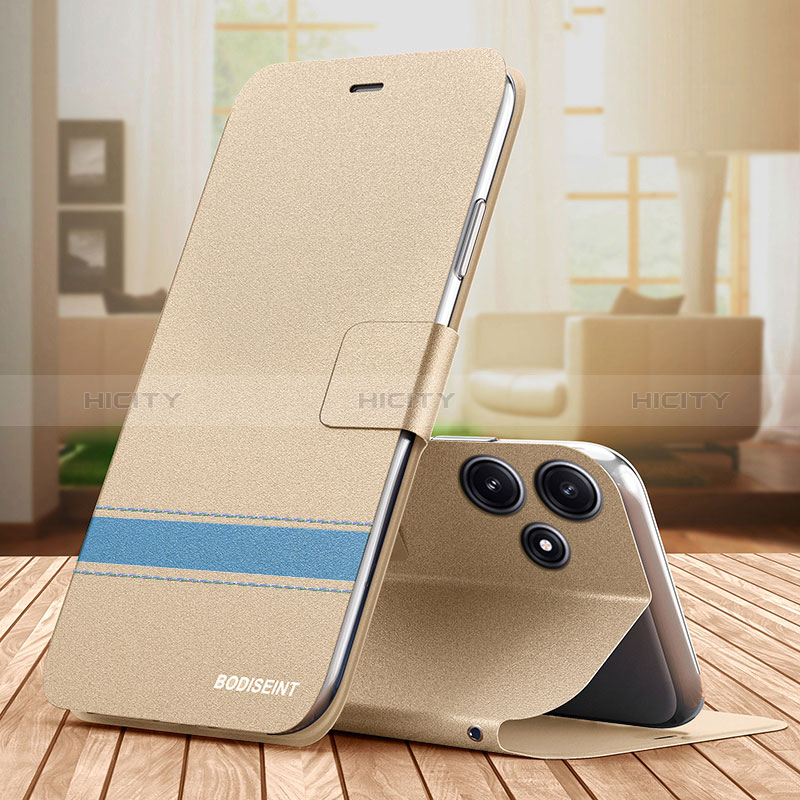 Handytasche Stand Schutzhülle Flip Leder Hülle TB1 für Xiaomi Poco M6 Pro 5G Gold