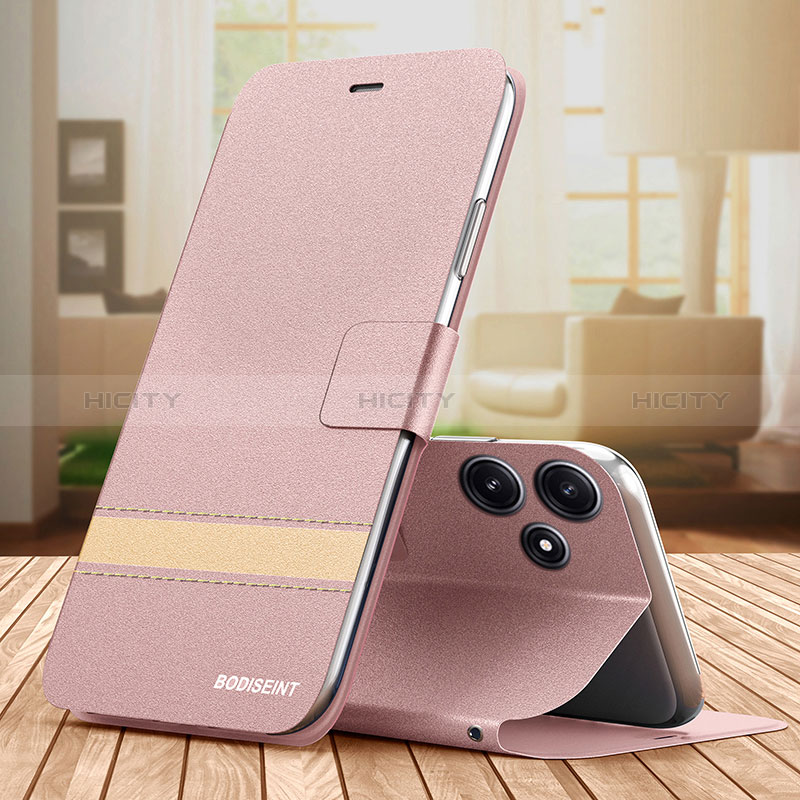 Handytasche Stand Schutzhülle Flip Leder Hülle TB1 für Xiaomi Poco M6 Pro 5G Rosegold