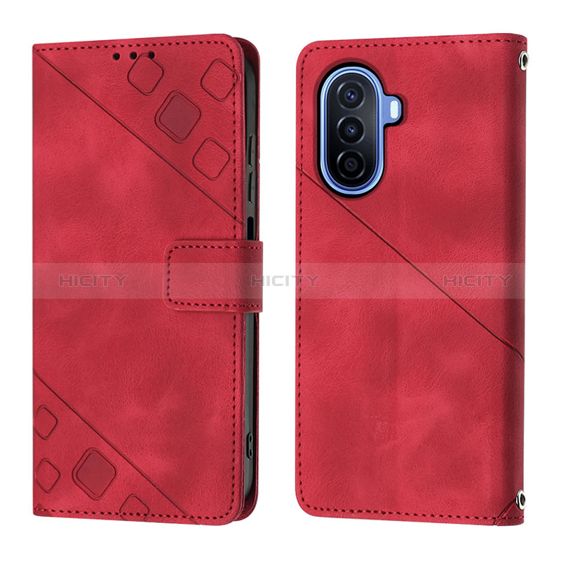 Handytasche Stand Schutzhülle Flip Leder Hülle Y01B für Huawei Nova Y70 Rot Plus