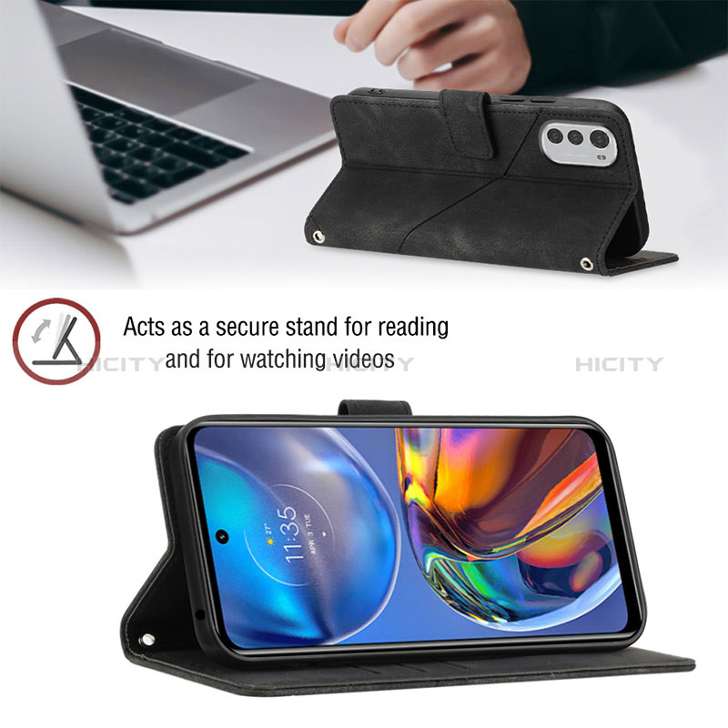 Handytasche Stand Schutzhülle Flip Leder Hülle Y01B für Motorola Moto E32s groß