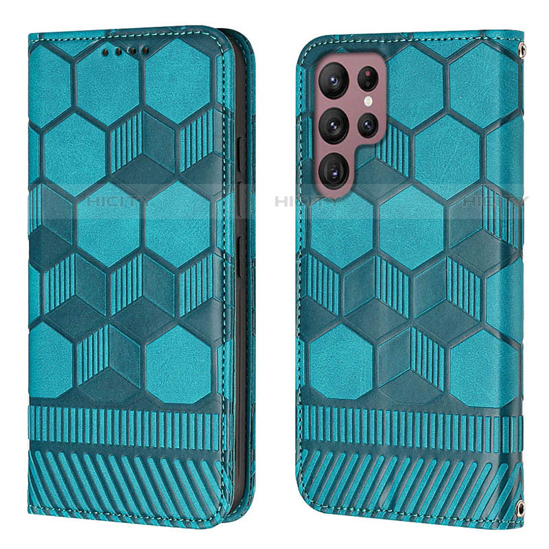 Handytasche Stand Schutzhülle Flip Leder Hülle Y01B für Samsung Galaxy S22 Ultra 5G Cyan