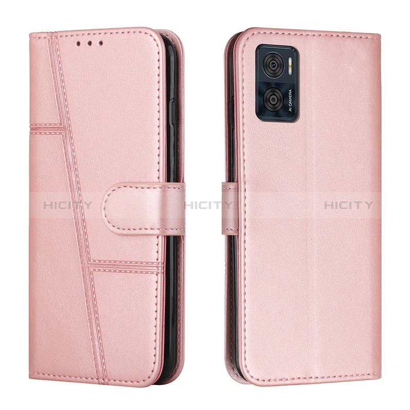 Handytasche Stand Schutzhülle Flip Leder Hülle Y01X für Motorola Moto E22i Rosegold