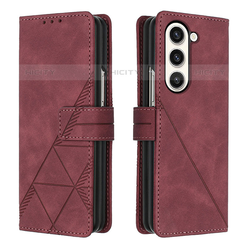 Handytasche Stand Schutzhülle Flip Leder Hülle Y02B für Samsung Galaxy Z Fold5 5G Fuchsie