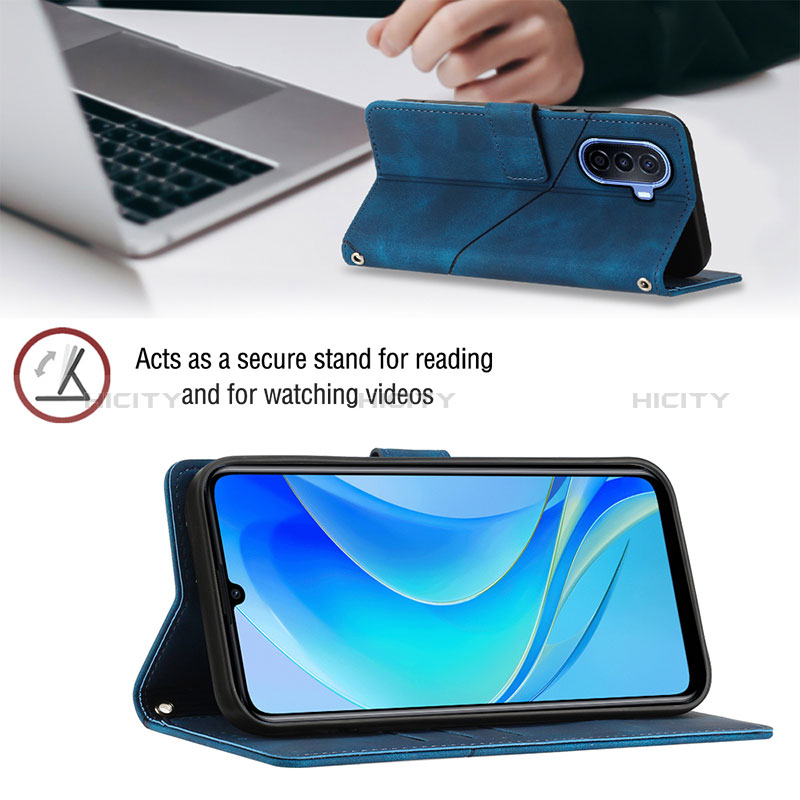 Handytasche Stand Schutzhülle Flip Leder Hülle Y03B für Huawei Nova Y70 Plus groß