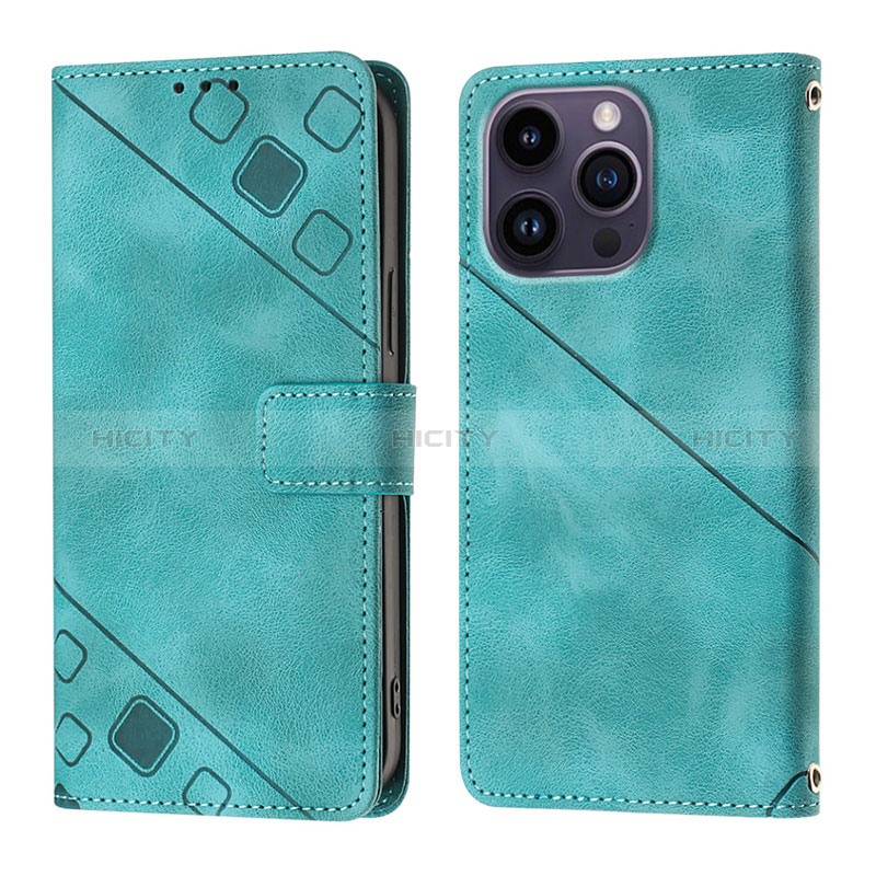 Handytasche Stand Schutzhülle Flip Leder Hülle Y05B für Apple iPhone 14 Pro Cyan Plus