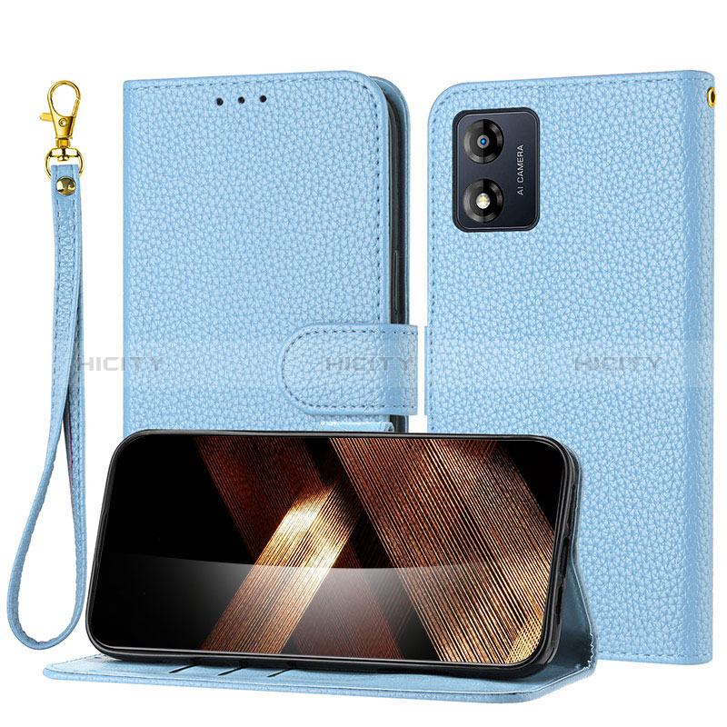 Handytasche Stand Schutzhülle Flip Leder Hülle Y09X für Motorola Moto E13 Blau