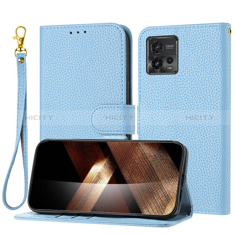 Handytasche Stand Schutzhülle Flip Leder Hülle Y09X für Motorola Moto G72 Blau Plus