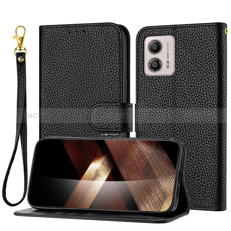 Handytasche Stand Schutzhülle Flip Leder Hülle Y09X für Motorola Moto G73 5G Schwarz