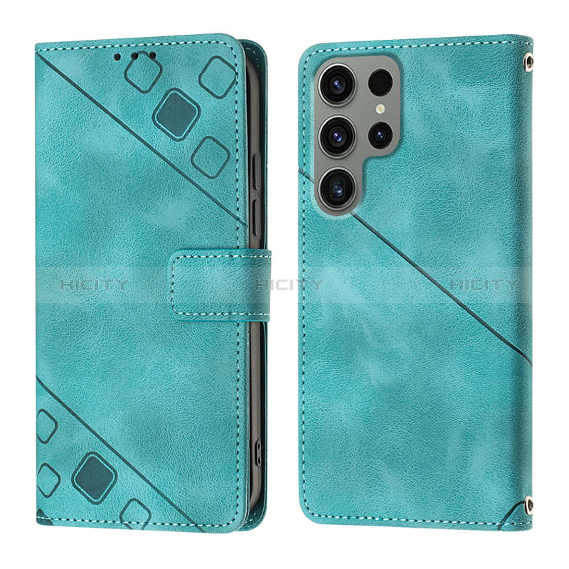 Handytasche Stand Schutzhülle Flip Leder Hülle YB1 für Samsung Galaxy S24 Ultra 5G Cyan