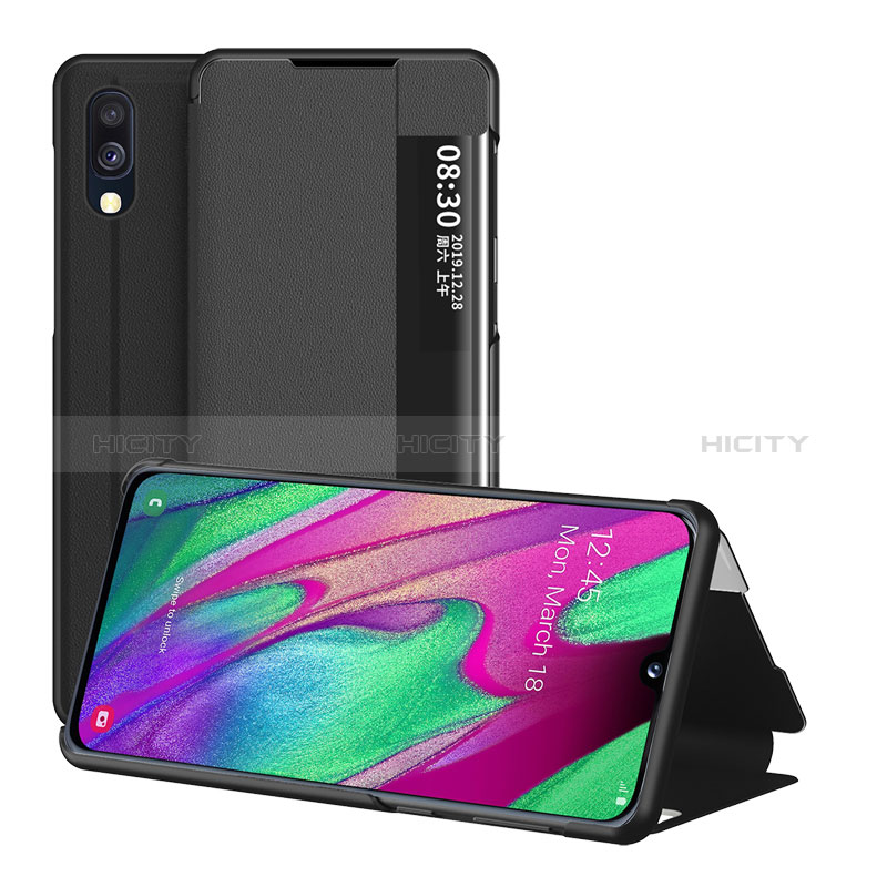 Handytasche Stand Schutzhülle Flip Leder Hülle ZL2 für Samsung Galaxy A40 Schwarz