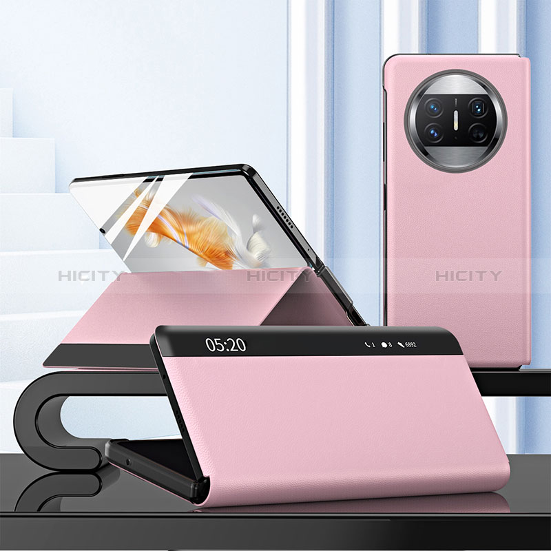 Handytasche Stand Schutzhülle Flip Leder Hülle ZL3 für Huawei Mate X3 Rosegold