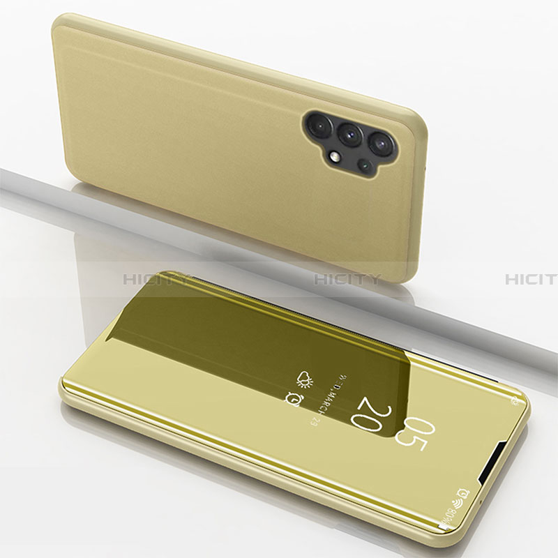 Handytasche Stand Schutzhülle Flip Leder Rahmen Spiegel Tasche für Samsung Galaxy A32 4G Gold Plus