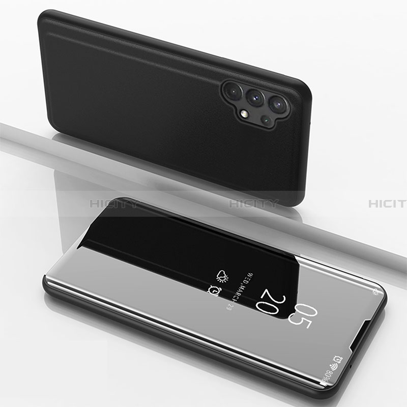Handytasche Stand Schutzhülle Flip Leder Rahmen Spiegel Tasche für Samsung Galaxy A32 5G Schwarz Plus