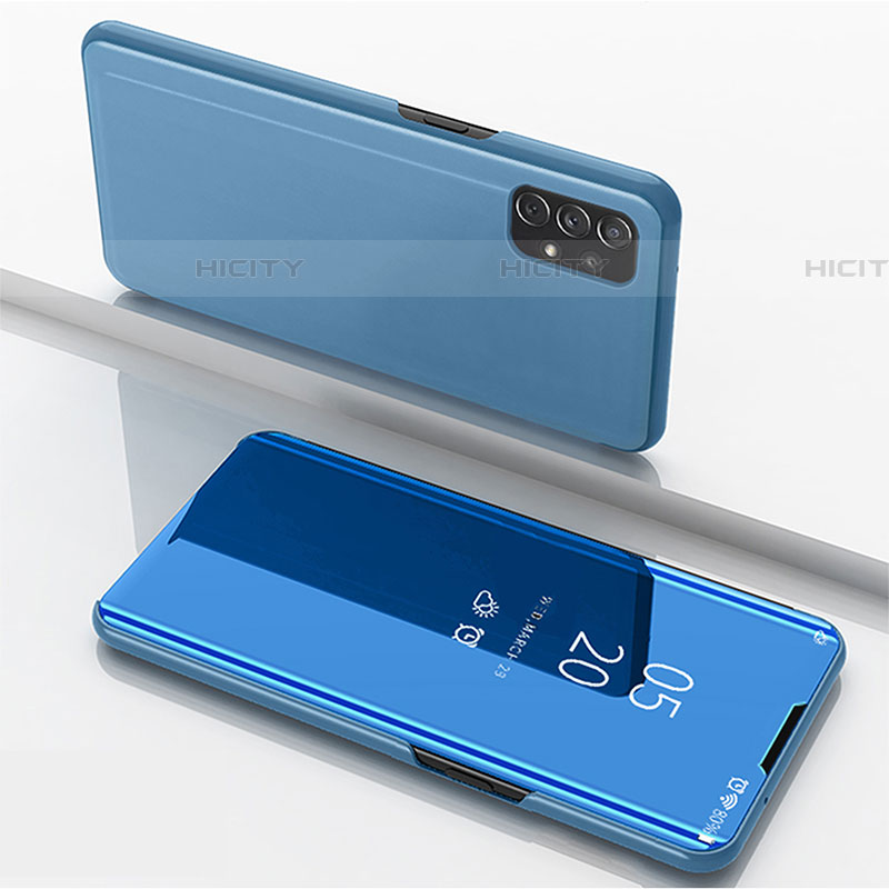 Handytasche Stand Schutzhülle Flip Leder Rahmen Spiegel Tasche für Samsung Galaxy A72 5G Blau Plus