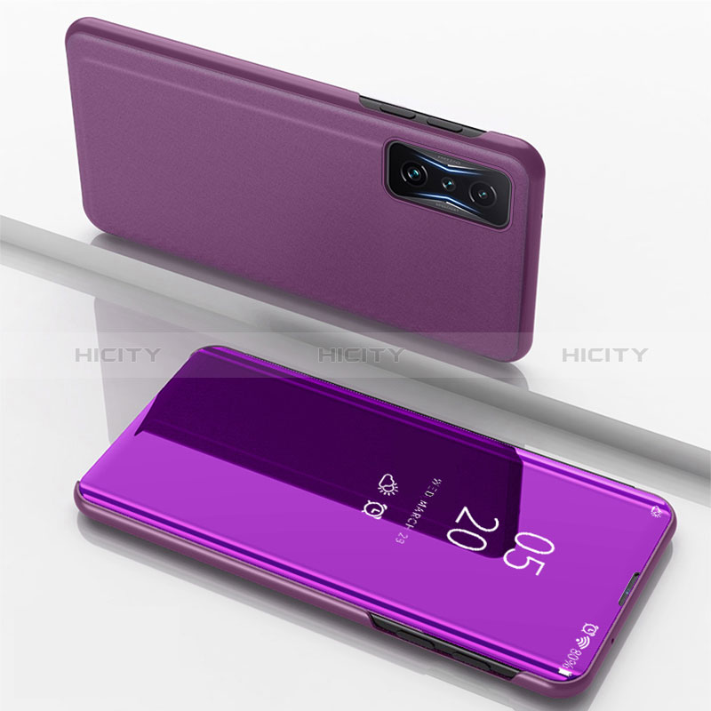 Handytasche Stand Schutzhülle Flip Leder Rahmen Spiegel Tasche für Xiaomi Poco F4 GT 5G Violett Plus