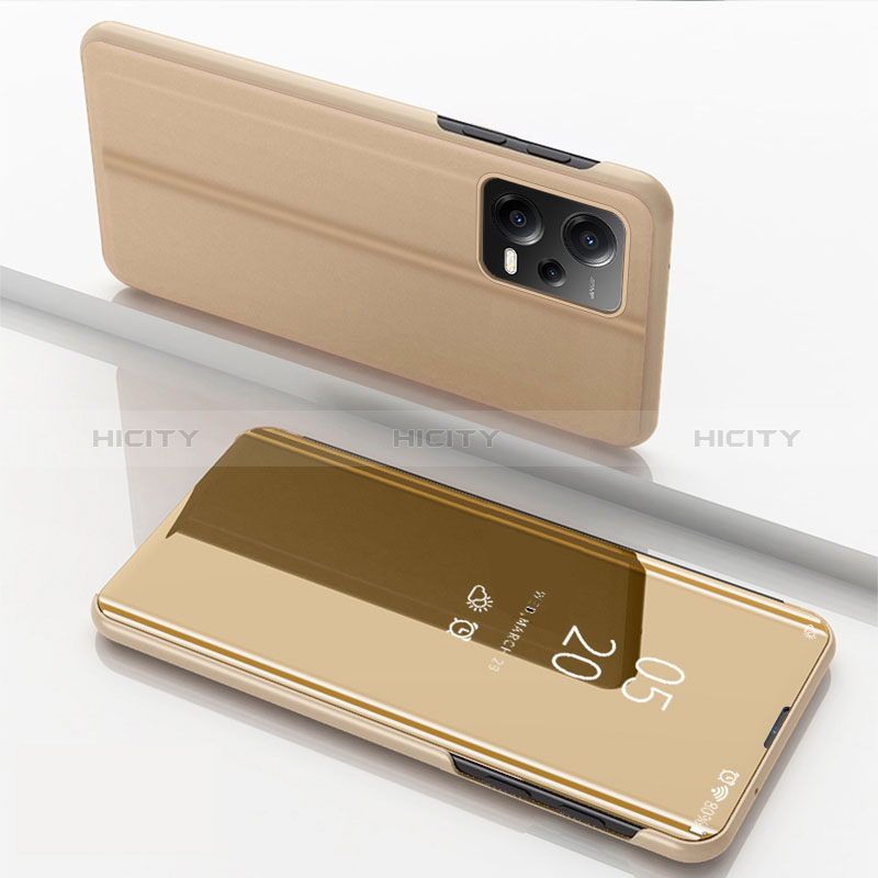 Handytasche Stand Schutzhülle Flip Leder Rahmen Spiegel Tasche für Xiaomi Poco X5 5G Gold