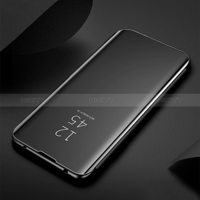 Handytasche Stand Schutzhülle Flip Leder Rahmen Spiegel Tasche L01 für Samsung Galaxy A71 5G Schwarz