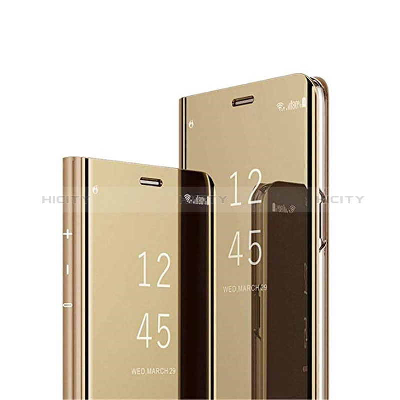 Handytasche Stand Schutzhülle Flip Leder Rahmen Spiegel Tasche L02 für Samsung Galaxy F12 Gold
