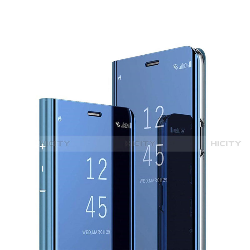 Handytasche Stand Schutzhülle Flip Leder Rahmen Spiegel Tasche L02 für Xiaomi Redmi 9 Blau