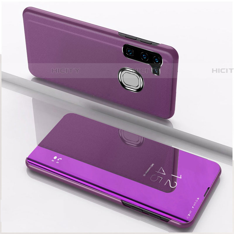 Handytasche Stand Schutzhülle Flip Leder Rahmen Spiegel Tasche L04 für Samsung Galaxy A21 European Violett