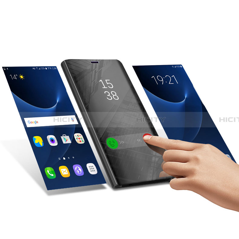 Handytasche Stand Schutzhülle Flip Leder Rahmen Spiegel Tasche L04 für Samsung Galaxy A22 5G groß