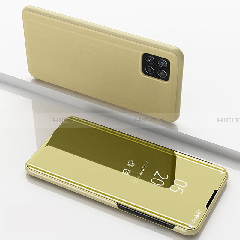 Handytasche Stand Schutzhülle Flip Leder Rahmen Spiegel Tasche L05 für Samsung Galaxy A22 5G Gold Plus