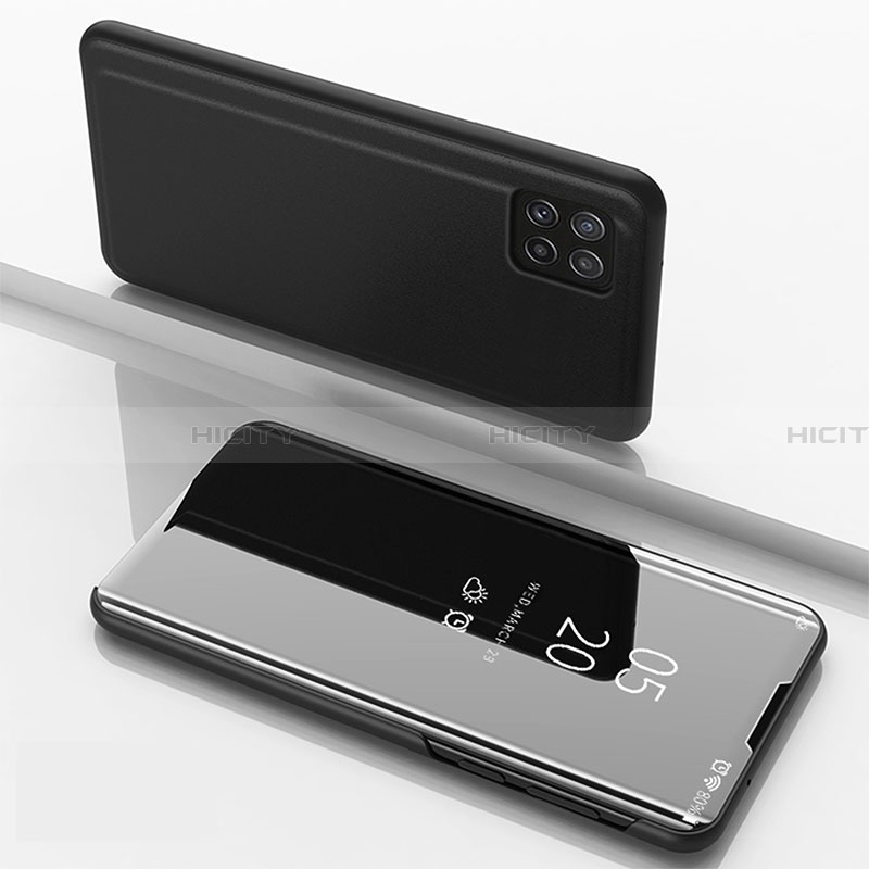 Handytasche Stand Schutzhülle Flip Leder Rahmen Spiegel Tasche L05 für Samsung Galaxy A22 5G Schwarz Plus
